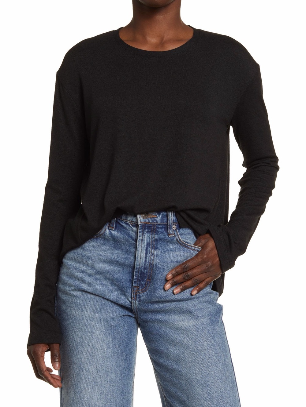 Rag & Bone Hudson Lightweight Knit Long Sleeve T-Shirt Top Black Sz Small